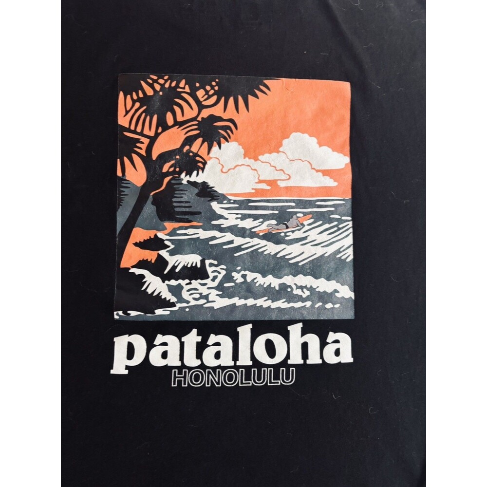 Patagonia Pataloha Honolulu Men’s XL Black Responsibili-Tee Hawaii Surf Graphic